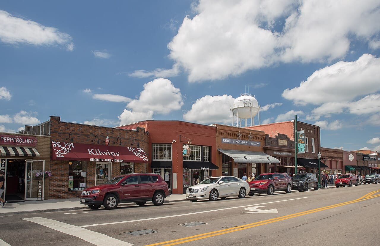 Historic Main Street in downtown Grapevine, Texas